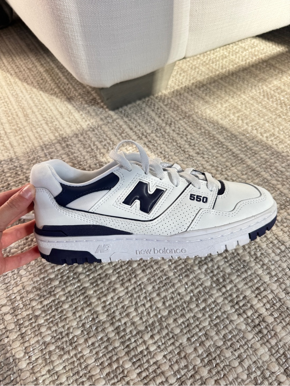 New Balance White Navy 550 Leather Sneakers